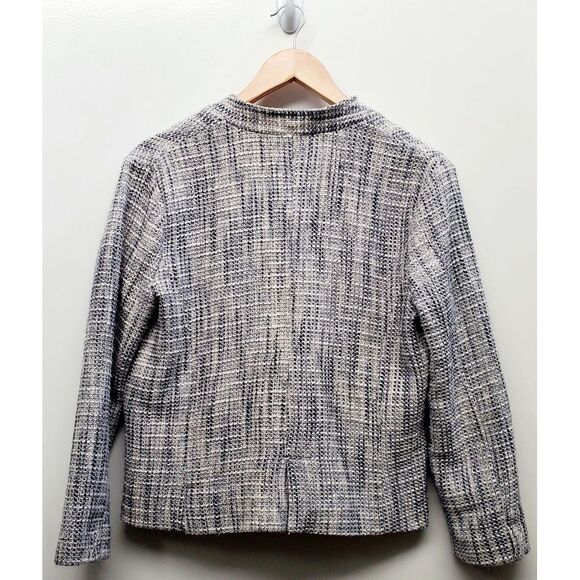 LUCKY BRAND Blazer Navy/Ivory Nubby Txtr Tweed Lined Button Close WOM MED Jacket - Picture 4 of 10